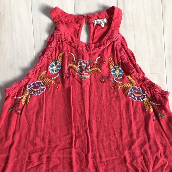 Red Embroidered Halter Dress - Picture 2 of 6